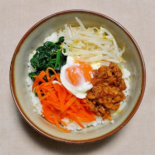 レトルトハンバーグで作る簡単ビビンバ丼